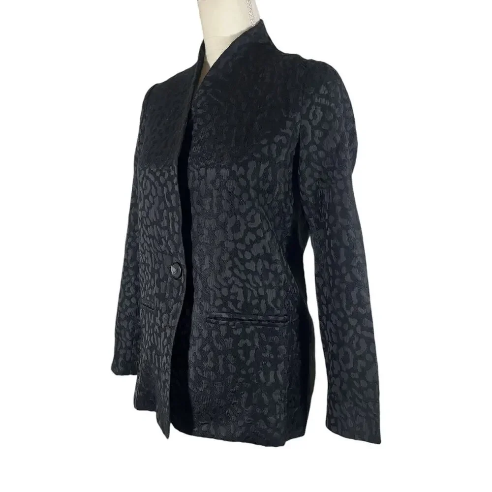 Suncoo Paris Manteau Edwin Black Leopard Print Blazer Jacket Size T0 (XS)